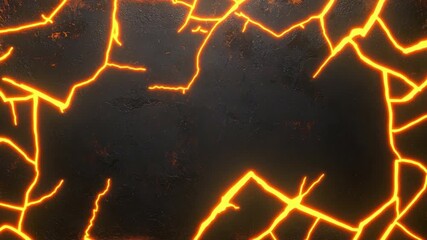 Poster - Dramatic Black Background with Fiery Orange Lightning Patterns and Cracked Texture 4k video footage