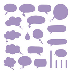 Poster - Collection of purple speech bubbles and thought bubbles on white background