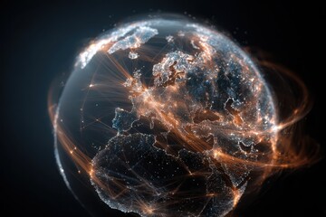 Poster - Earth illustration with bright city lights and glowing connections
