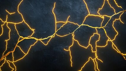 Poster - Abstract Background with Cracked Surface and Glowing Yellow Lightning Strikes on Dark Stone Texture 4k video footage