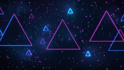 Poster - Vibrant Triangular Patterns Against a Cosmic Background with Bright Stars and Neon Colors 4k video footage