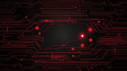 Aufkleber - Abstract Red Circuit Board Design with Lines, Dots, and Patterns on a Dark Background for Technology Concepts 4k video footage