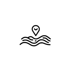 Poster - Location Pin Icon with Wave Symbol Representing Beach Water Area or Ocean Travel Concept