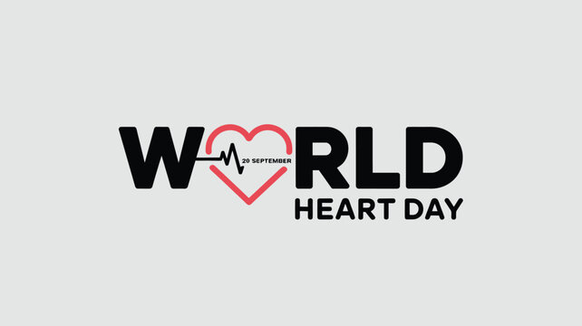 World Heart Day Poster Illustration with Human Heart, Heartbeat Line, Medical Icons and Healthy Lifestyle Symbols