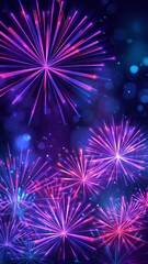 Poster - Dazzling fireworks exploding, spreading brilliant colors across deep blue nocturnal background, generating spectacular luminous festive pyrotechnic spectacle