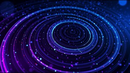 Poster - Glowing blue purple particles swirling dynamically, spinning in ethereal cosmic rotation with vibrant luminescence and hypnotic movement