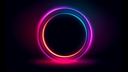 Poster - Vibrant neon ring pulsating, morphing colors and contours against dark backdrop, generating mesmerizing futuristic digital visualization