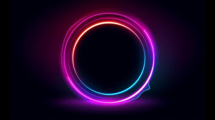 Poster - Glowing neon circles transform and morph, emitting vibrant light against a dark backdrop, creating a dynamic and futuristic visual experience