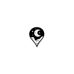 Poster - Location Pin Icon with Moon Symbol Representing Night Destination or Peaceful Place Concept