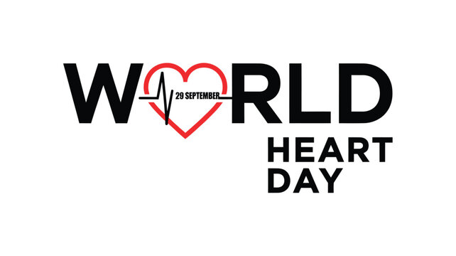 World Heart Day Poster Illustration with Human Heart, Heartbeat Line, Medical Icons and Healthy Lifestyle Symbols