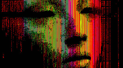 Poster - Glitch vector background with abstract human face in vibrant colors  