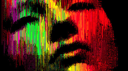 Poster - Abstract representation of a woman's face with glitch vector background  