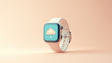 Modern smartwatch, light beige background, weather app.  Possible use stock photo
