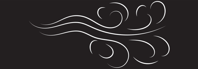 Wind linear sketch set, wind blow line icon. Isolated vector illustration. Wind motion, air blow, swirl elements. Air blow motion, smoke flow art, windy weather symbol, abstract curved line in eps 10.