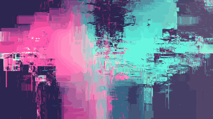 Poster - Abstract glitch vector background with vibrant pink and teal colors  