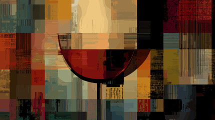 Poster - Abstract glitch vector background featuring a wine glass silhouette  