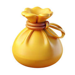 Poster - 3d yellow money bag with rope tie isolated on transparent background