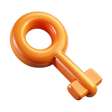3d orange toy key with ring isolated on transparent background