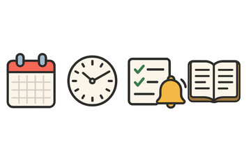 Poster - Calendar, clock, checklist, and book icons representing time management and organization in daily activities