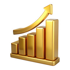 Poster - 3d golden bar chart with upward arrow isolated on transparent background