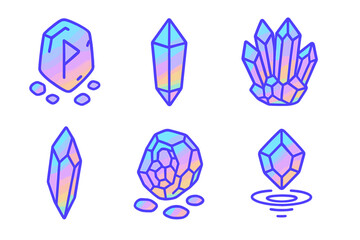 Poster - Digital artwork featuring colorful crystal designs on a white background in a whimsical style