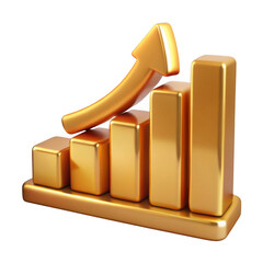 Poster - 3d golden bar chart with upward arrow isolated on transparent background
