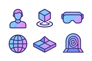 Poster - Colorful icons representing virtual reality, 3D objects, and global connectivity in a modern digital landscape