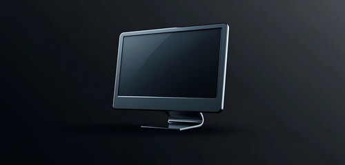 Fototapete - A glossy 3D computer monitor icon with beveled edges, sitting on a sleek matte black background