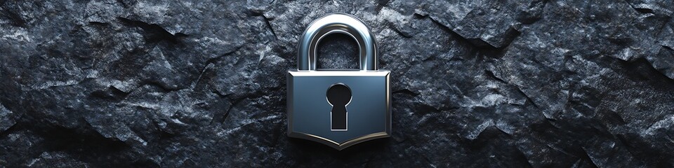 Fototapete - A futuristic metallic lock icon with sharp edges, isolated on a textured dark gray surface