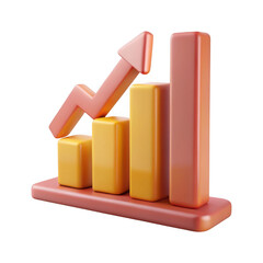 Poster - 3d business growth bar chart with upward arrow isolated on transparent background