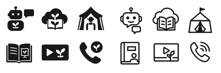 Poster - Lineup of modern technology and nature icons representing education and communication in various forms