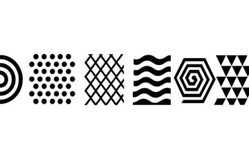 Poster - Geometric patterns in black and white showcasing variety of designs on a clean background