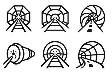 Poster - Creative black and white illustrations of tunnel designs showcasing abstract perspectives on railways and roads