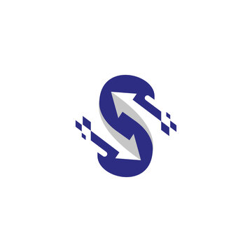 S letter logo with technology pixel arrow combination in flat design style