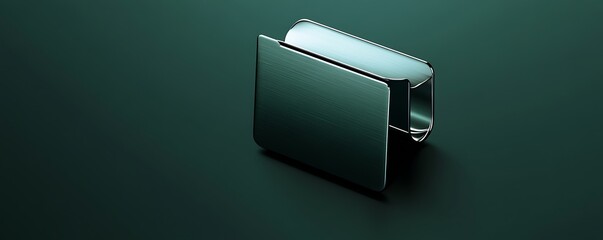 Leinwandbilder - A polished metallic folder icon with deep shadows, isolated on a sleek dark green background