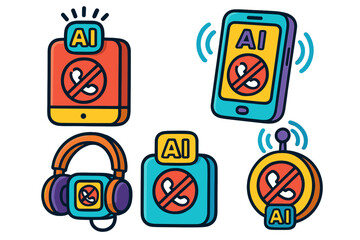 Poster - Tech icons representing artificial intelligence and communication restrictions during a digital privacy campaign