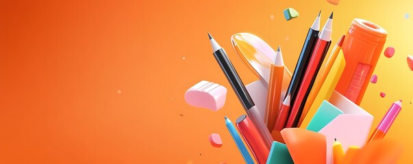 Leinwandbilder - Bright and lively 3D vector icon for creative design tools on a vibrant orange background