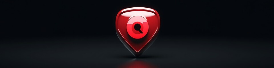 Leinwandbilder - Glossy dark red 3D navigation icon on a solid black background, sharp reflections