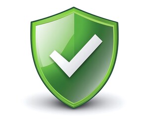Leinwandbilder - Green shield vector icon with a check mark on a crisp white background