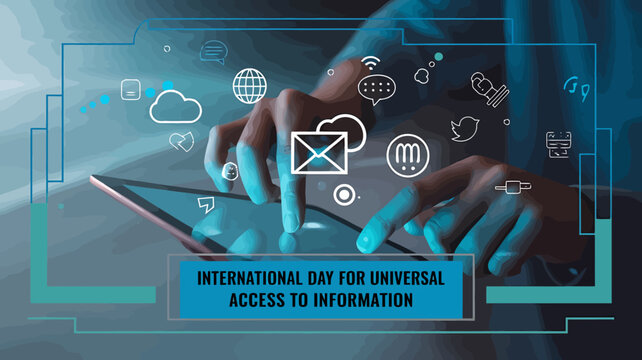 Vector Illustration of Universal Access to Information Day with People, Technology, and Global Connection Symbols