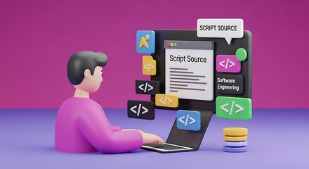 3D rendered Programmer developer typing script source languages and writing codes