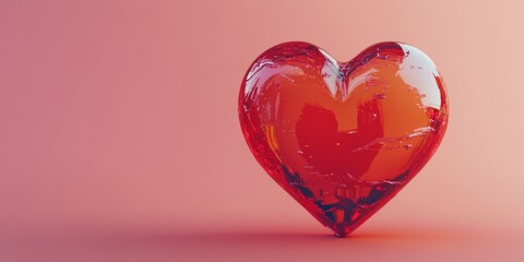 Poster - A vibrant red heart sculpture with a transparent finish sits elegantly against a soft pink background, symbolizing love and affection in modern art design.