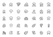 © Vintage studio - Natural disaster and weather hazard icon set: thin linear vector pictograms of environmental calamities including wildfire, earthquake, tornado, flood, tsunami, volcanic eruption, blizzard