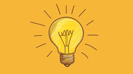 Poster - This hand-drawn light bulb illustration features a bright yellow background, symbolizing creativity and inspiration. It is perfect for various design projects.