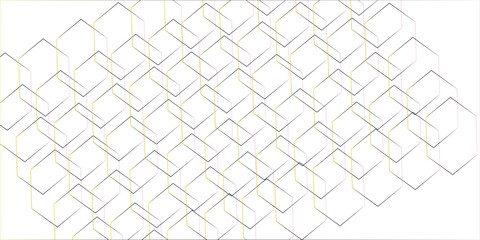 Fototapete - Abstract hexagonal futuristic geometric backdrop White background and embossed hexagon , honeycomb gold cube hexagon concept design.Modern style of hipster isolated. Monochrome concept. diamond.