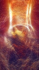 Poster - Abstract formation of glowing orange and white particles forming a swirling vortex in a 3D space