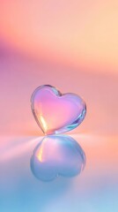 Poster - Heart made of glass is sitting on a table. The heart is surrounded by a pink and purple background