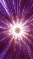 Poster - Radiant abstract tunnel of light with a glowing center and streaks of purple and gold energy lines