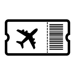 Poster - Silhouette Vector Illustration of a black airplane ticket with a barcode and an airplane icon on the left