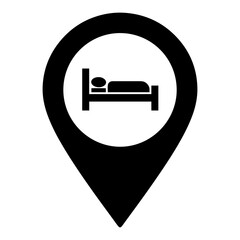 Fototapete - Black location pin with bed icon inside indicating hotel or accommodation on a transparent background